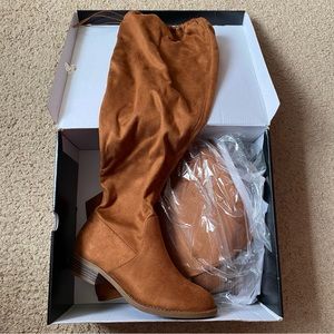 NEW Brown/Camel Color Stretch Flat Over The Knee Boots 8.5 Wide Width